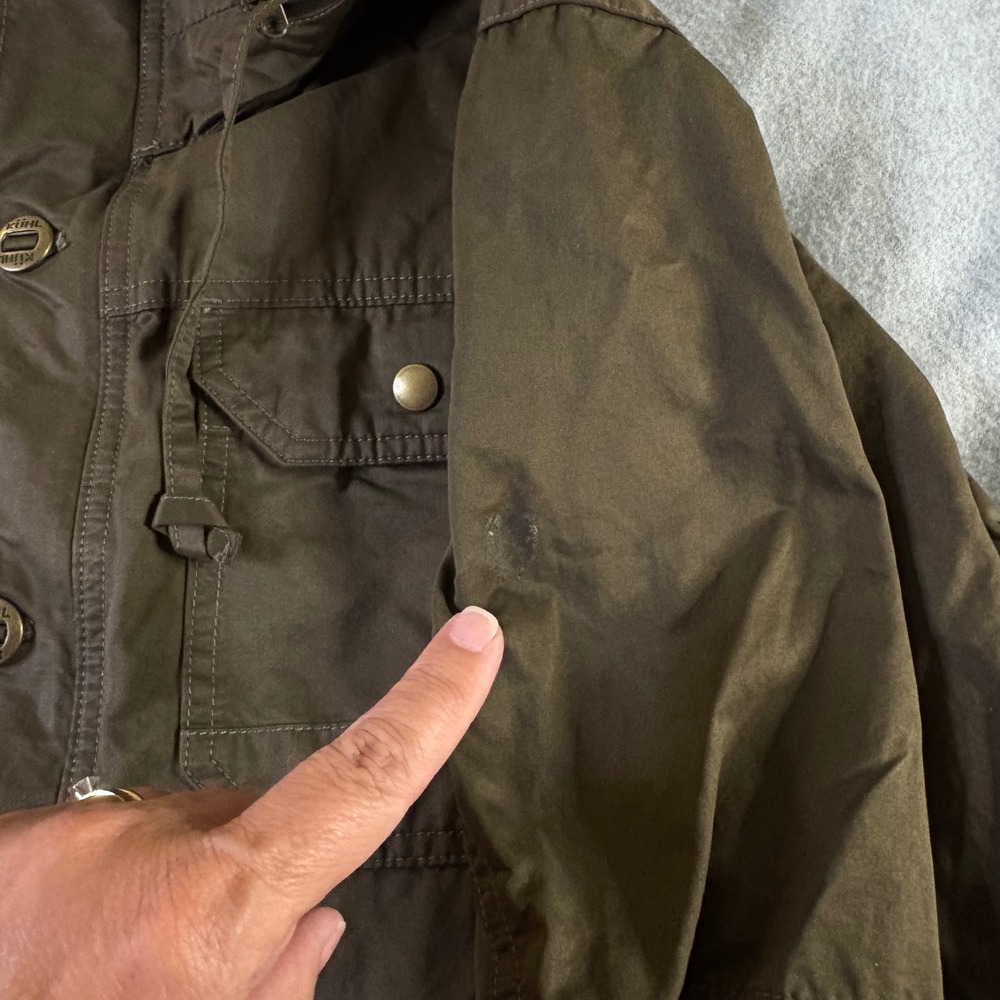 Kuhl Mens Hooded Field Jacket Brown Waxed Cotton Blend Utility Workwear Coat L - Picture 6 of 16
